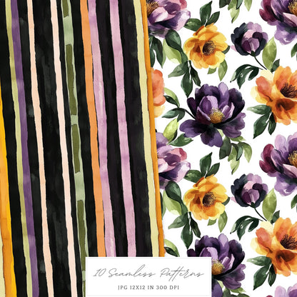 Dark Blooms - Seamless Patterns, Moody Floral, Gothic, Floral | 10 JPEG