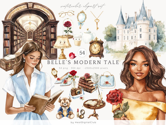Belle's Modern Tale -  Beauty and the Beast, Fairytale Clipart | 54 PNG