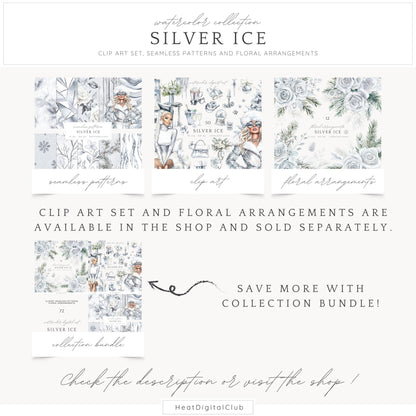 Silver Ice - Seamless Patterns, Cozy Winter, Snowflakes | 10 JPEG