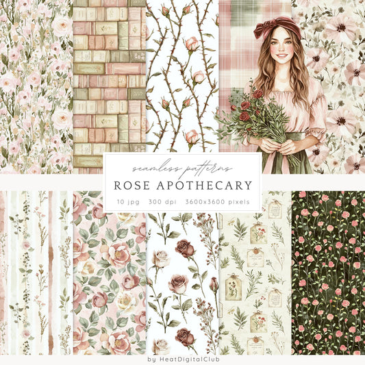 Rose Apothecary – Seamless Patterns,Vintage Floral & Botanical | 10 JPEG