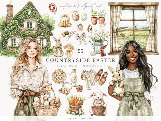 Countryside Easter - Clipart, Eggs, Cottage, Spring | 55 PNG