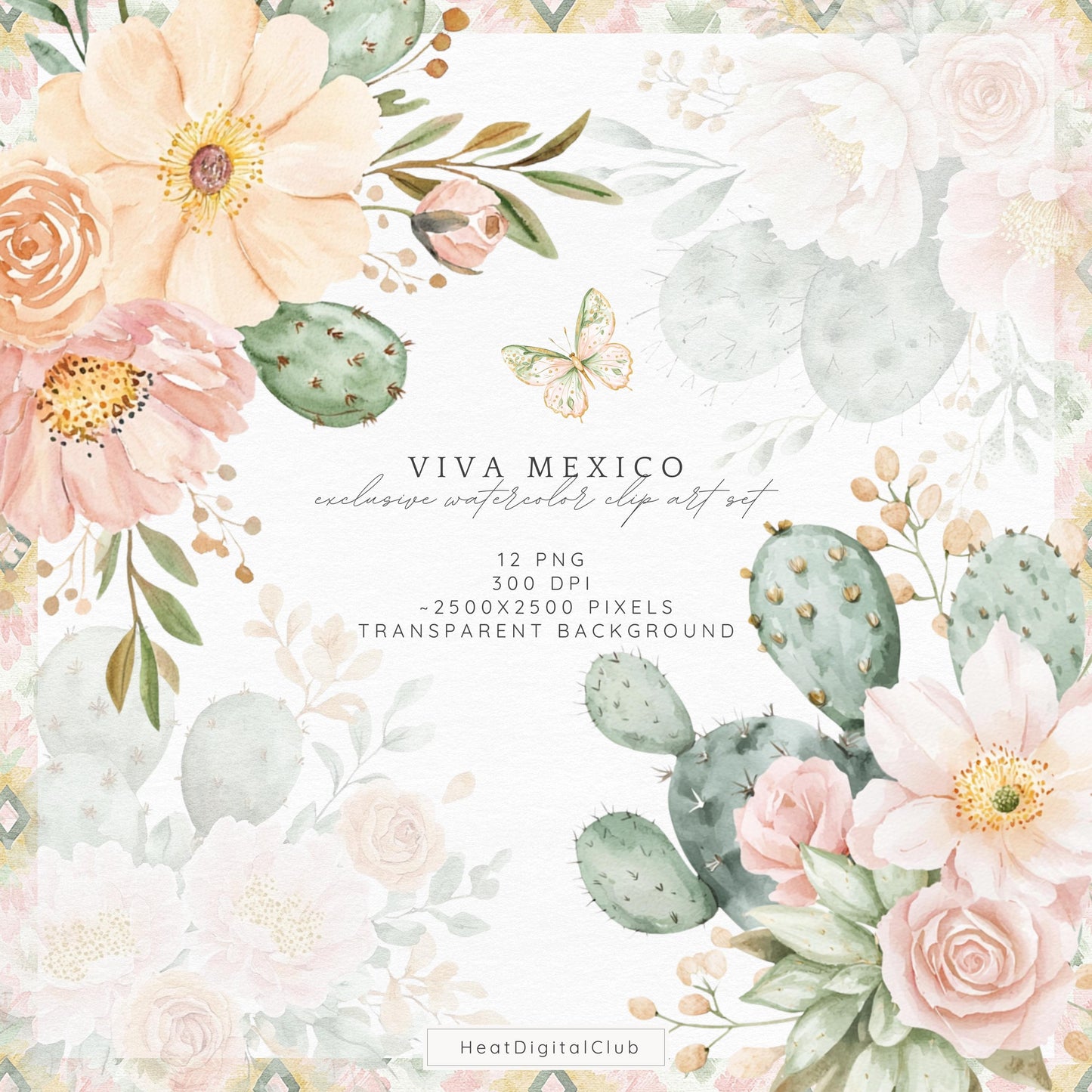 Viva Mexico -  Floral Arrangements Clipart, Cinco De Mayo, Cactus | 12 PNG