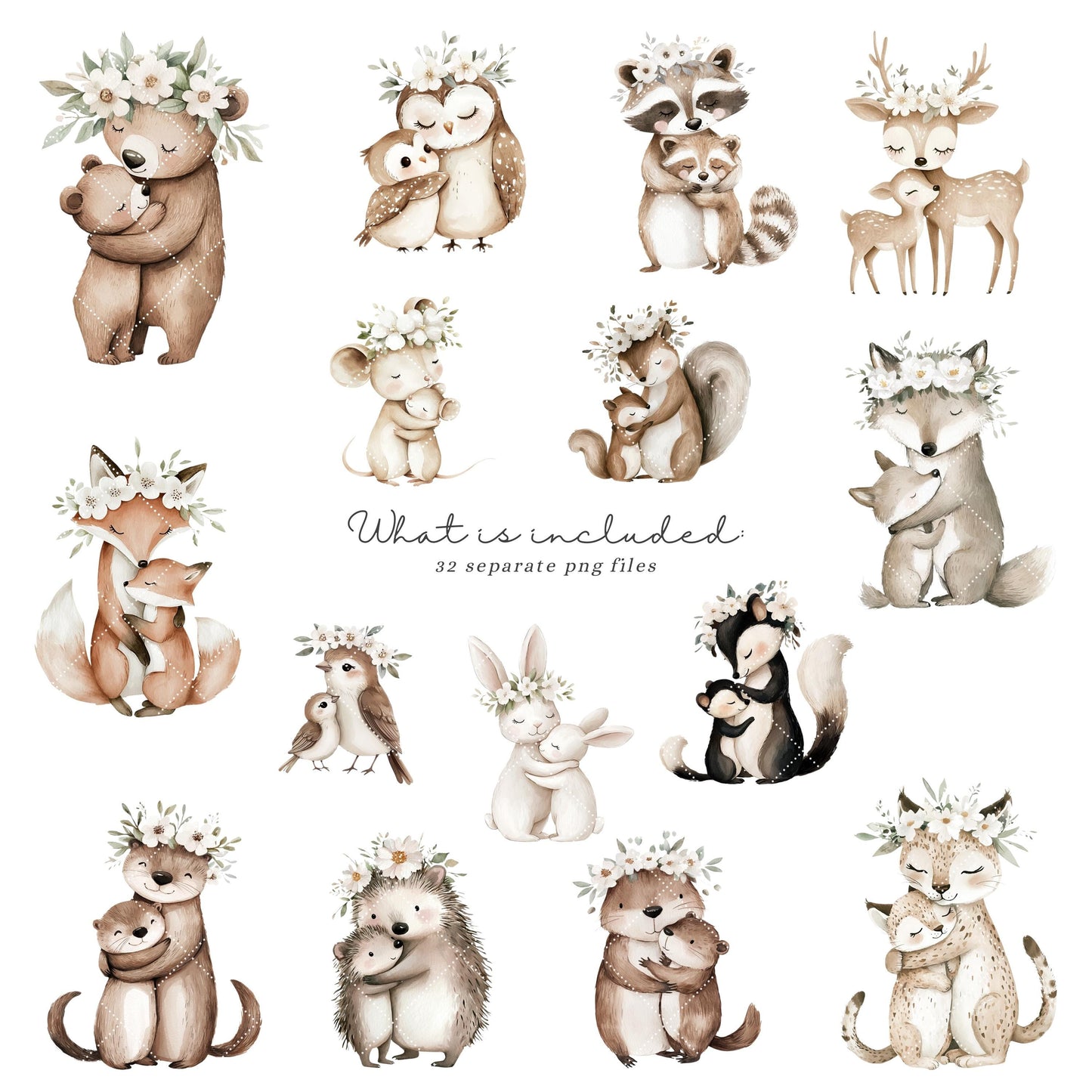 Woodland Mama - Baby Animals Clipart, Cute Animal, Mothers Day | 32 PNG