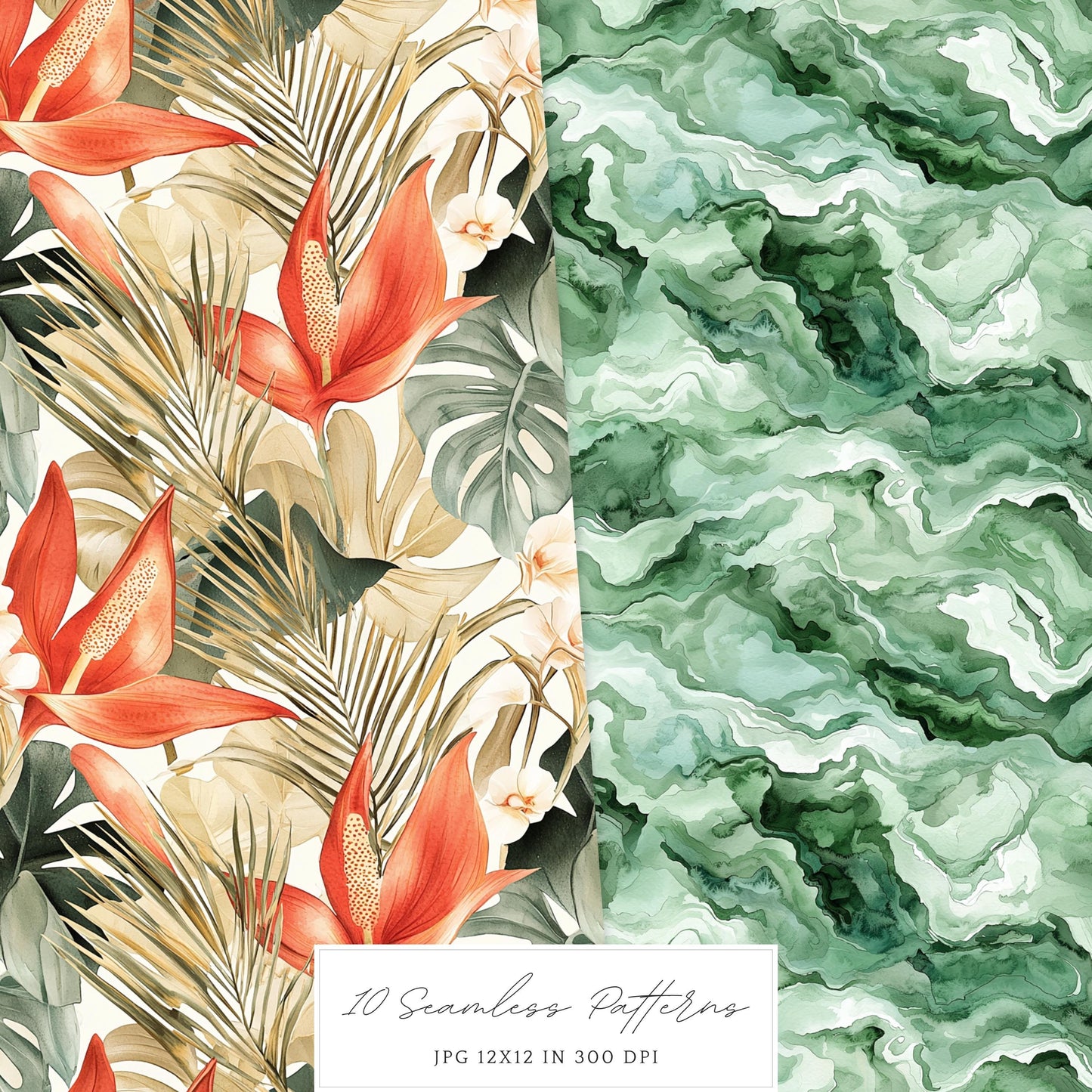 Jungle Mystery - Seamless Patterns, Leopard Print, Floral, Tropical | 10 JPEG
