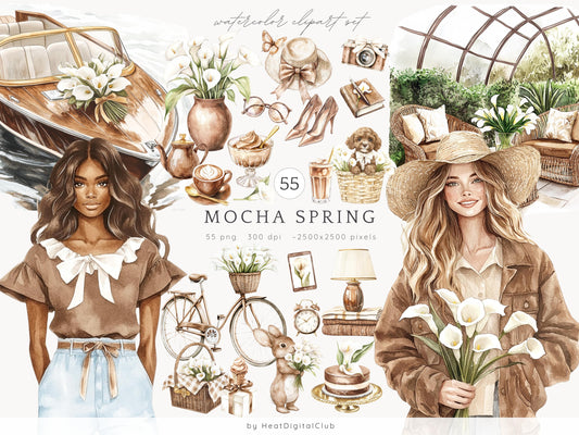 Mocha Spring - Cottage, Spring, Summer Garden Clipart | 55 PNG