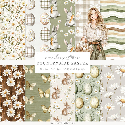 Countryside Easter - Seamless Patterns, Floral, Spring | 10 JPEG
