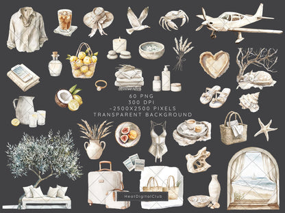 Ocean Breath - Neutral Summer Beach Clipart, Coastal Vacation | 60 PNG