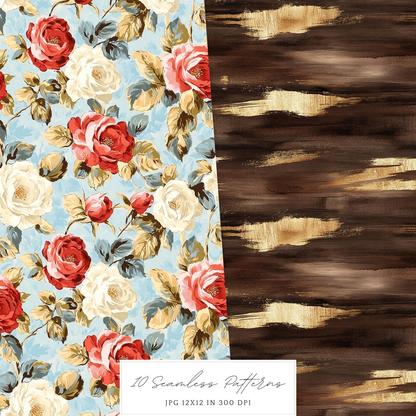 Belle's Modern Tale - Seamless Fantasy Pattern,Roses | 10 JPEG