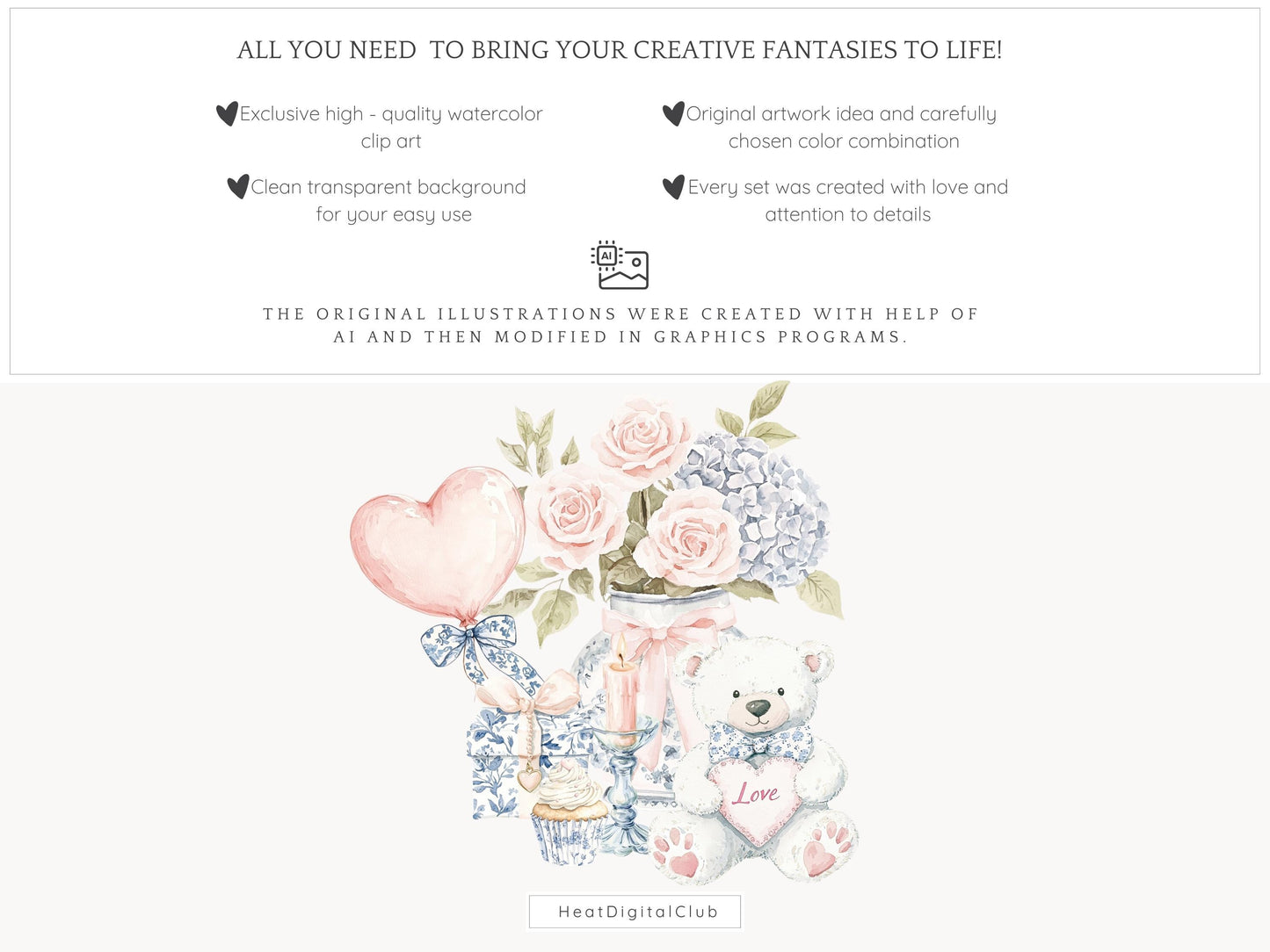 Tender Love - Grandmillennial Valentines Day Clipart, Elegant | 58 PNG