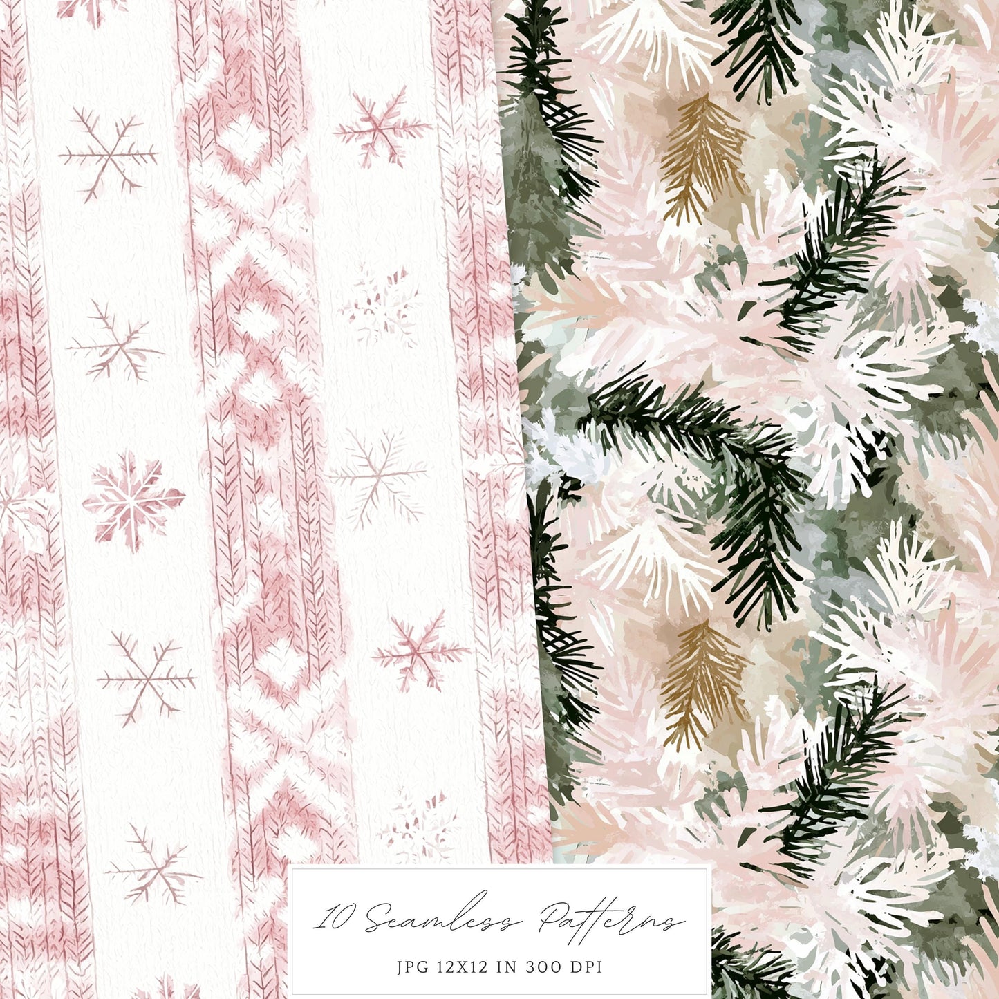 Winter Blush - Seamless Patterns, Rustic, Snowflakes | 10 JPEG