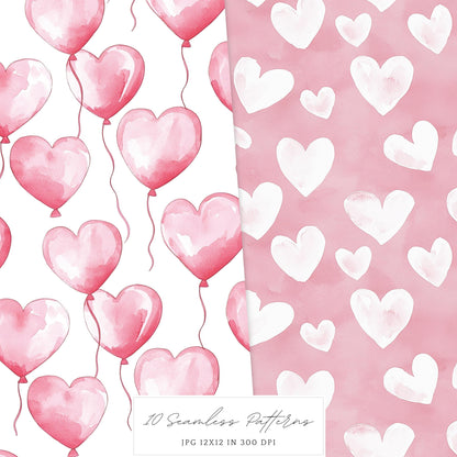 Amour Amour - Valentines Day Seamless Patterns, Love, Romantic | 10 JPEG