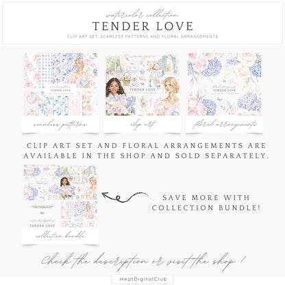 Tender Love - Valentines Day Seamless Patterns, Grandmillennial | 10 JPEG