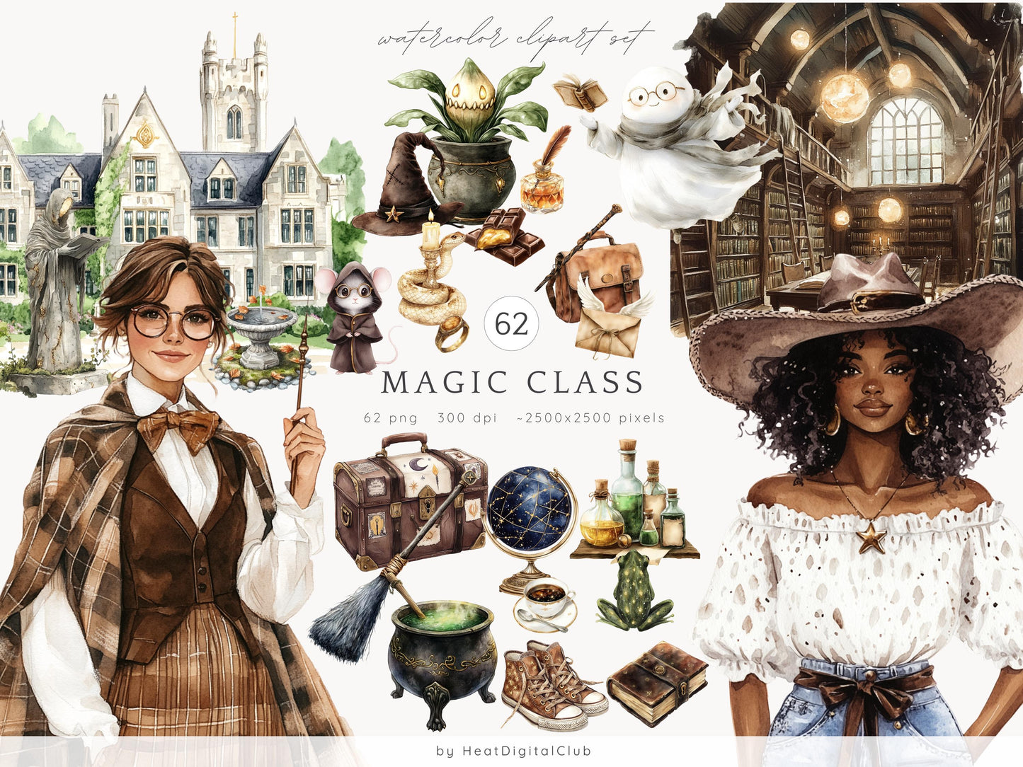 Magic Class - Collection Bundle, Wizard School Clipart, Witch | 88 PNG/JPEG