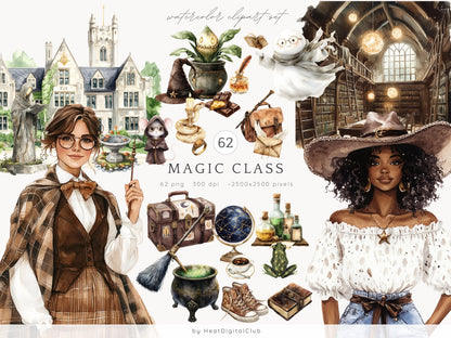 Magic Class - Collection Bundle, Wizard School Clipart, Witch | 88 PNG/JPEG