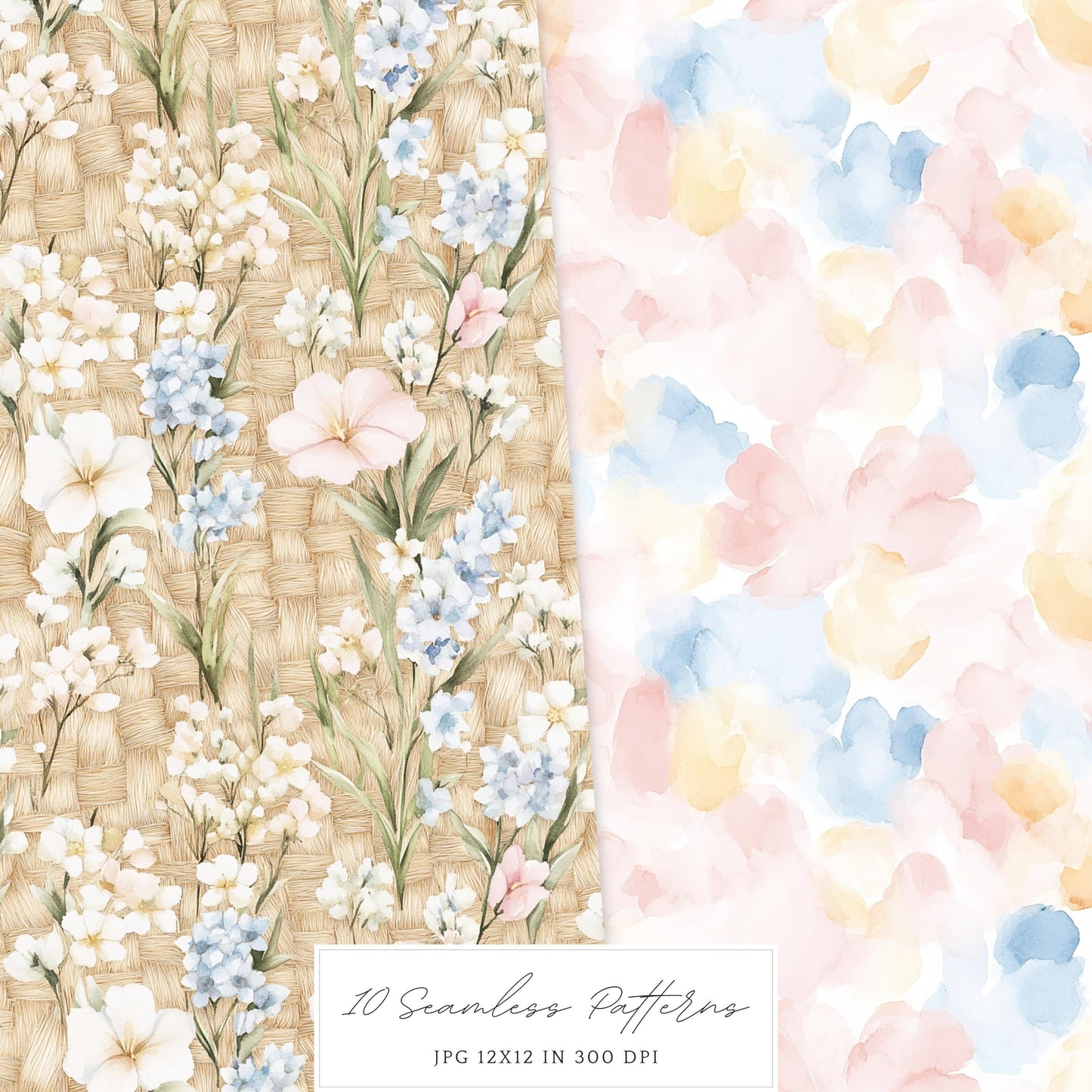 Spring Planner Lover - Seamless Patterns, Floral Pastel, Plaid | 10 JPEG