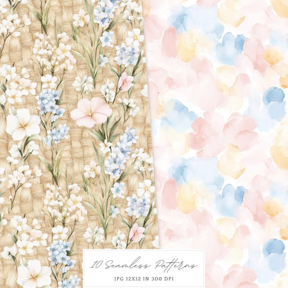 Spring Planner Lover - Seamless Patterns, Floral Pastel, Plaid | 10 JPEG