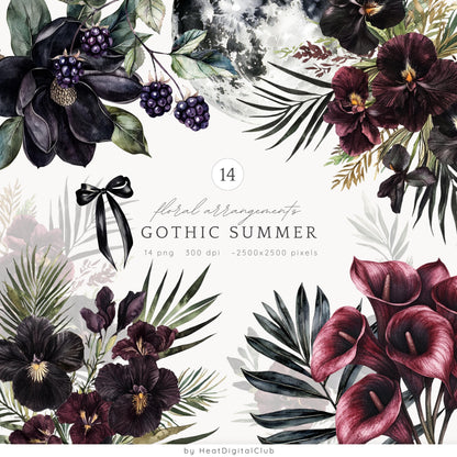 Gothic Summer - Collection Bundle, Goth Beach Time Clipart | 84 PNG/JPEG