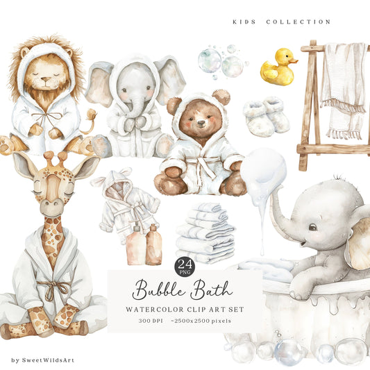 Bubble Bath - Animals Clipart, Bath Time, Rubber Duck, Cute  Baby Animals | 24 PNG