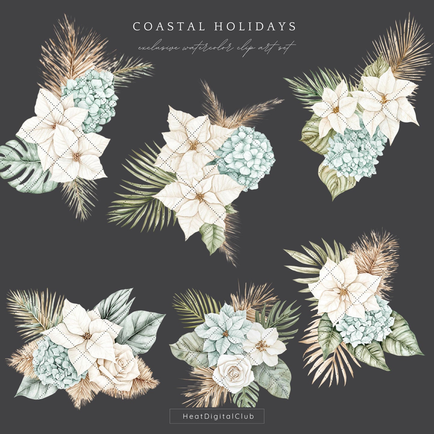 Coastal Holidays - Floral Arrangement, Cozy Christmas Clipart, Winter | 12 PNG