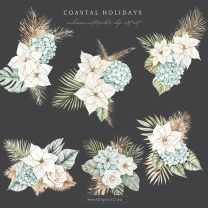 Coastal Holidays - Floral Arrangement, Cozy Christmas Clipart, Winter | 12 PNG