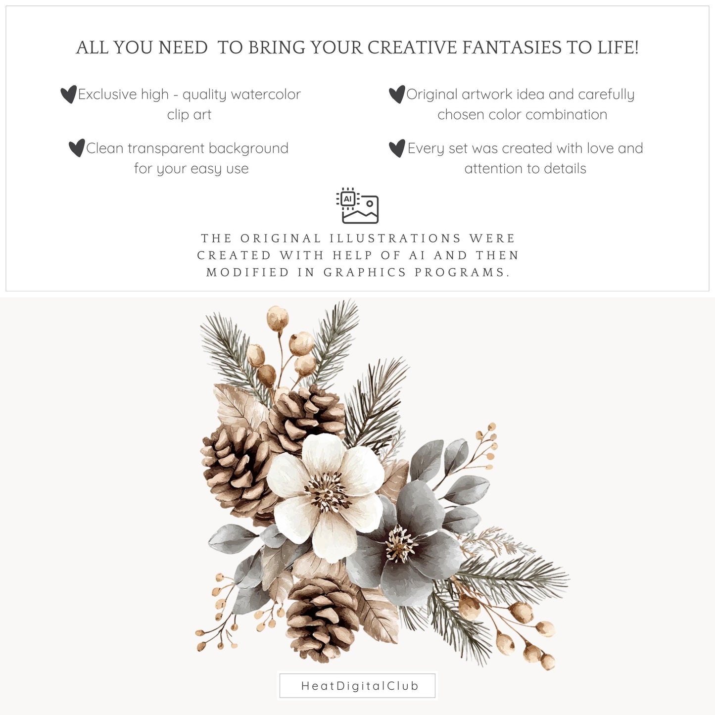 Winter Mood - Floral Arrangement, Cozy Clipart, Flowers, Poinsettia | 12 PNG