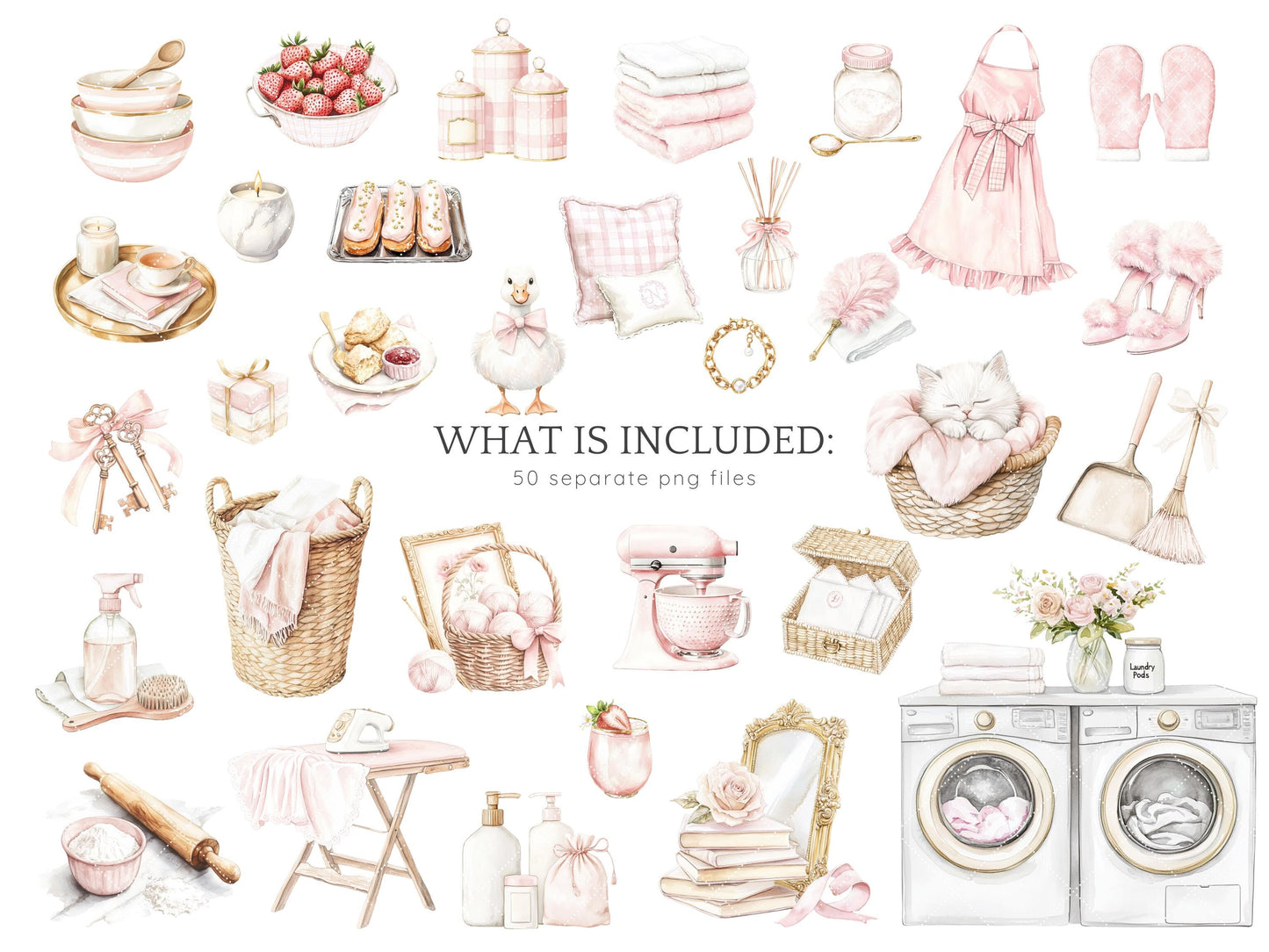 Spring Home - Cozy Spring, Pink Clip Art | 50 PNG