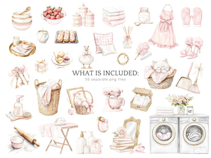 Spring Home - Cozy Spring, Pink Clip Art | 50 PNG