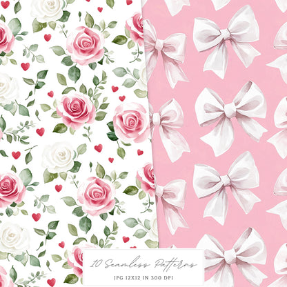 Amour Amour - Valentines Day Seamless Patterns, Love, Romantic | 10 JPEG