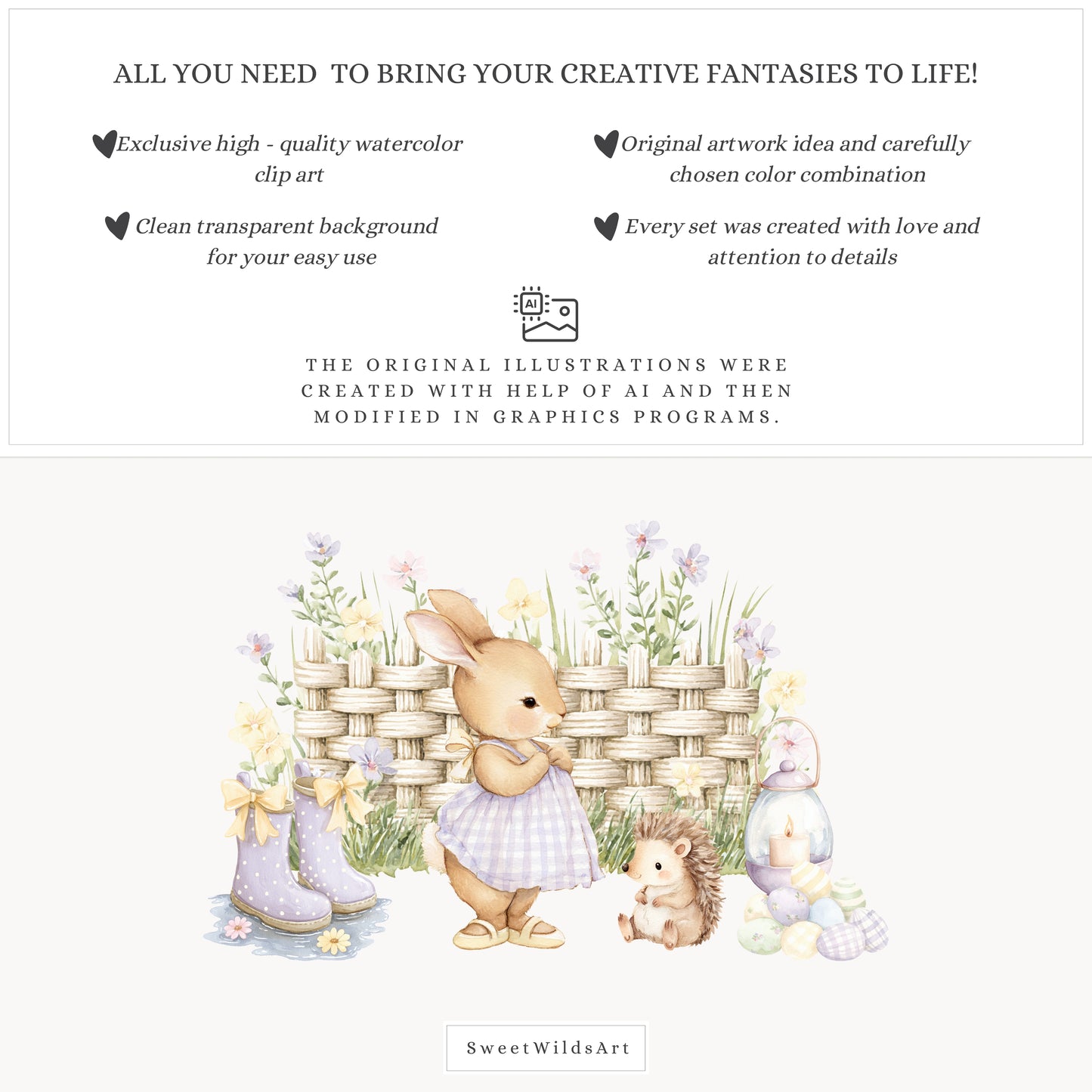 Sweet Easter - Cute Baby Animals Clipart, Bunny, Goose,Pastel Spring Nursery, Cottagecore | 66 PNG