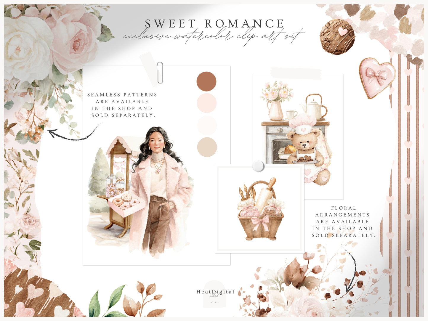 Sweet Romance - Valentine's Day Bakery Clipart, Romantic Baking, Love Aesthetic | 70 PNG