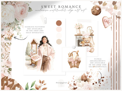 Sweet Romance - Valentine's Day Bakery Clipart, Romantic Baking, Love Aesthetic | 70 PNG
