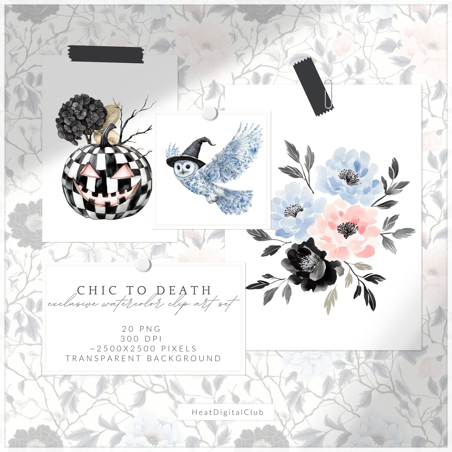 Chic to Death - Floral Arrangements, Grandmillennial Halloween, Pumpkins | 20 PNG