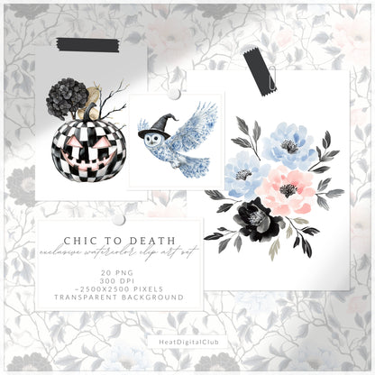 Chic to Death - Floral Arrangements, Grandmillennial Halloween, Pumpkins | 20 PNG