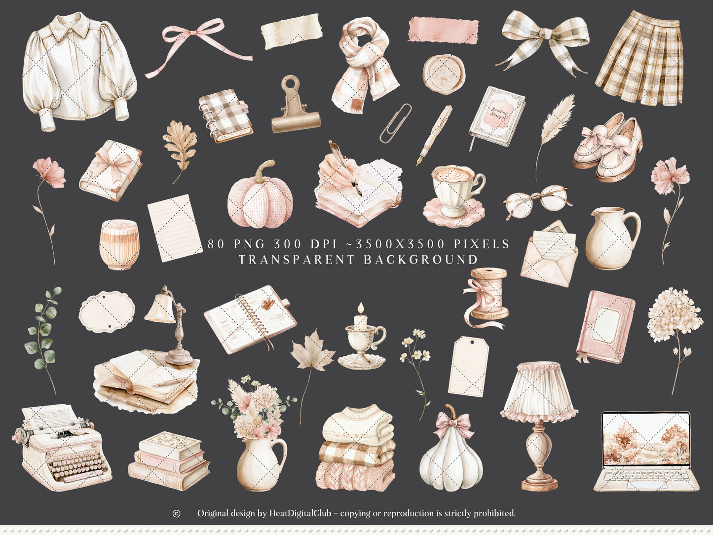 Fall Notes - Clipart Collection, Autumn Planner, Cozy Stationery, Book Lover, Journal Graphics | 90 PNG/JPEG