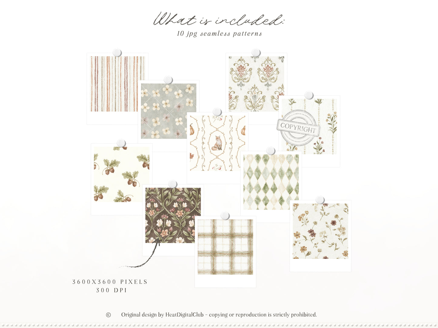 Autumn Menagerie - Watercolor Fall Clipart and Seamless Patterns Bundle, Rustic Garden Graphics | 90 PNG/JPEG