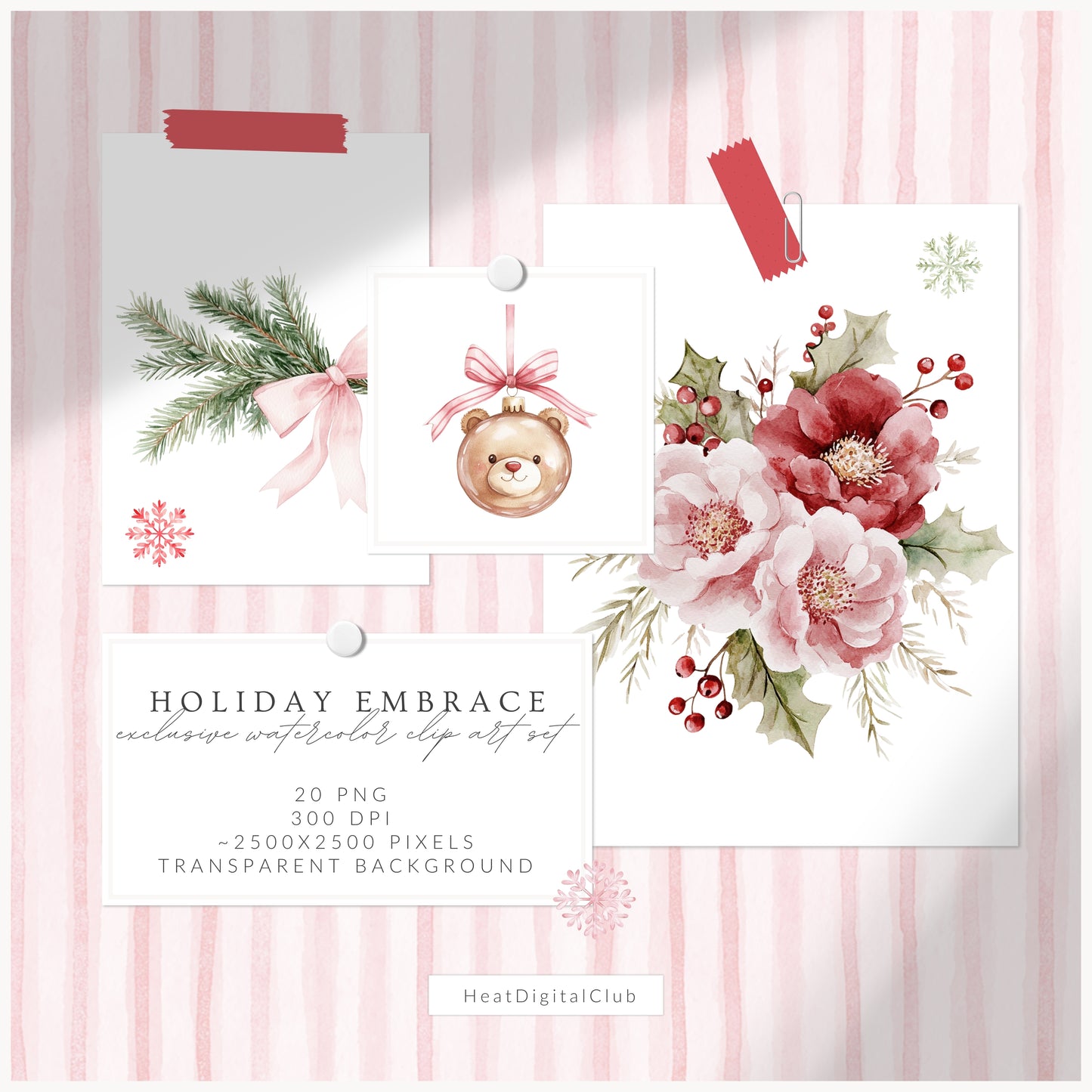 Holiday Embrace - Floral Arrangements, Elegant Flowers & Christmas Ornaments | 20 PNG