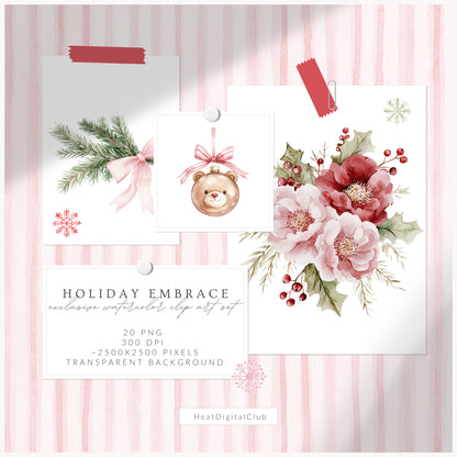 Holiday Embrace - Floral Arrangements, Elegant Flowers & Christmas Ornaments | 20 PNG