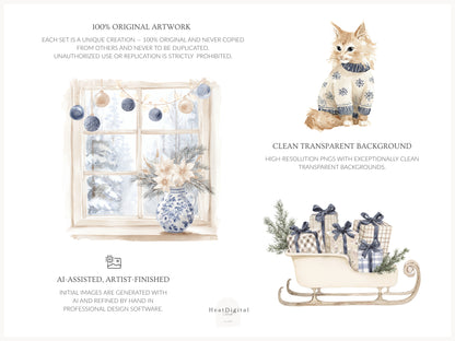 Timeless Noël - Clipart Set, Cozy Winter, Christmas, Grandmillennial  | 65 PNG/JPEG