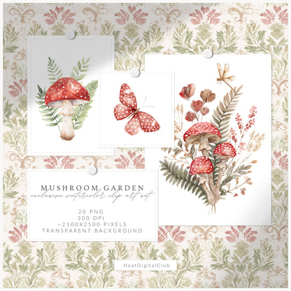 Mushroom Garden - Floral Arrangements, Mushroom Flowers, Forest Botanical Clipart, Cottagecore Florals | 20 PNG