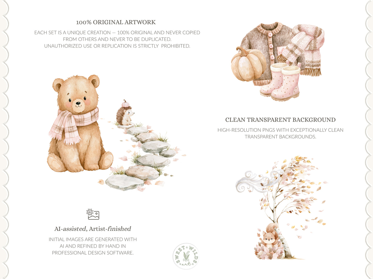 Gentle October - Watercolor Fall Animals Clipart Bundle, Kids Woodland PNG Collection | 60 PNG