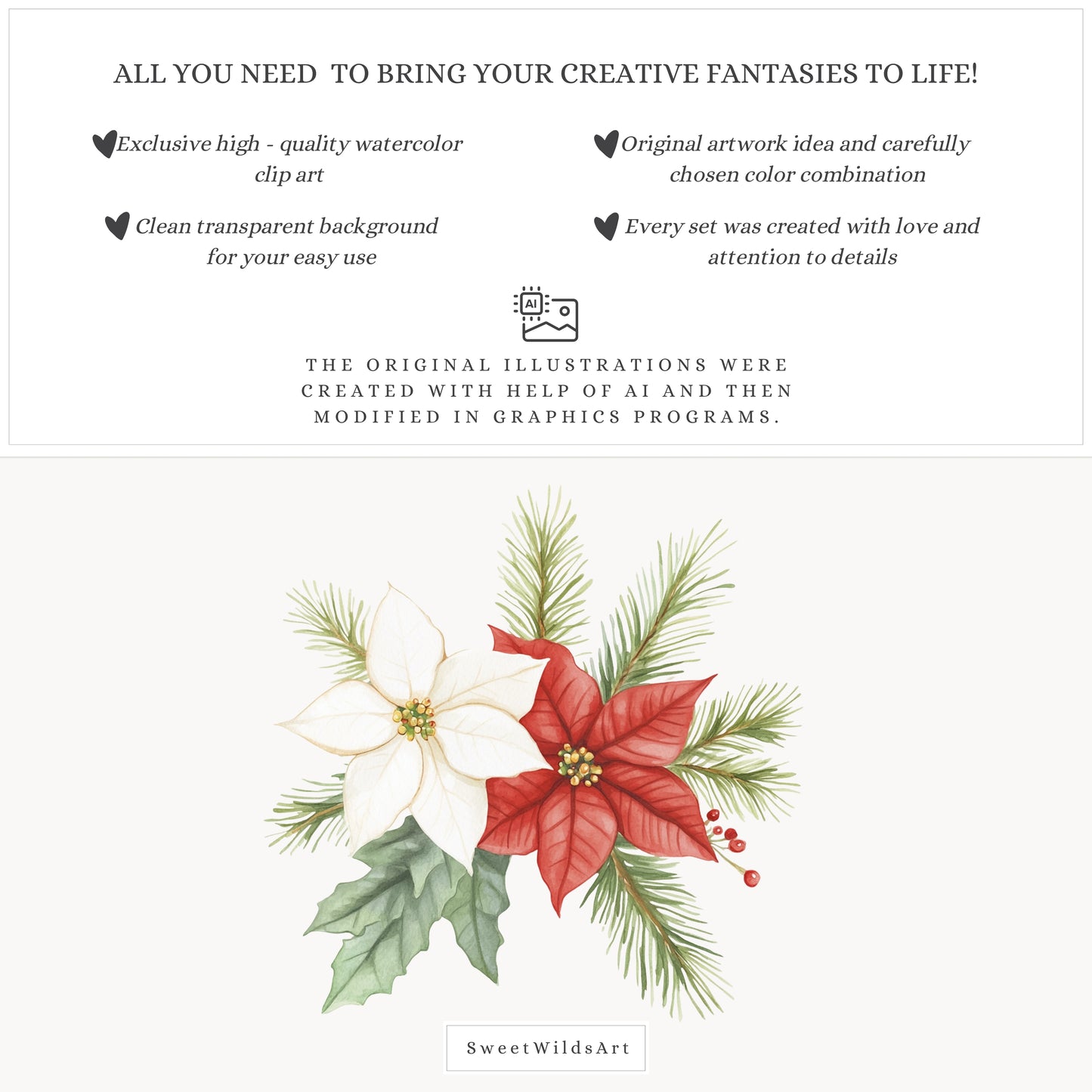 Goosemas Joy - Floral Arrangements, Christmas Ornaments, Holiday Poinsettia | 30 PNG
