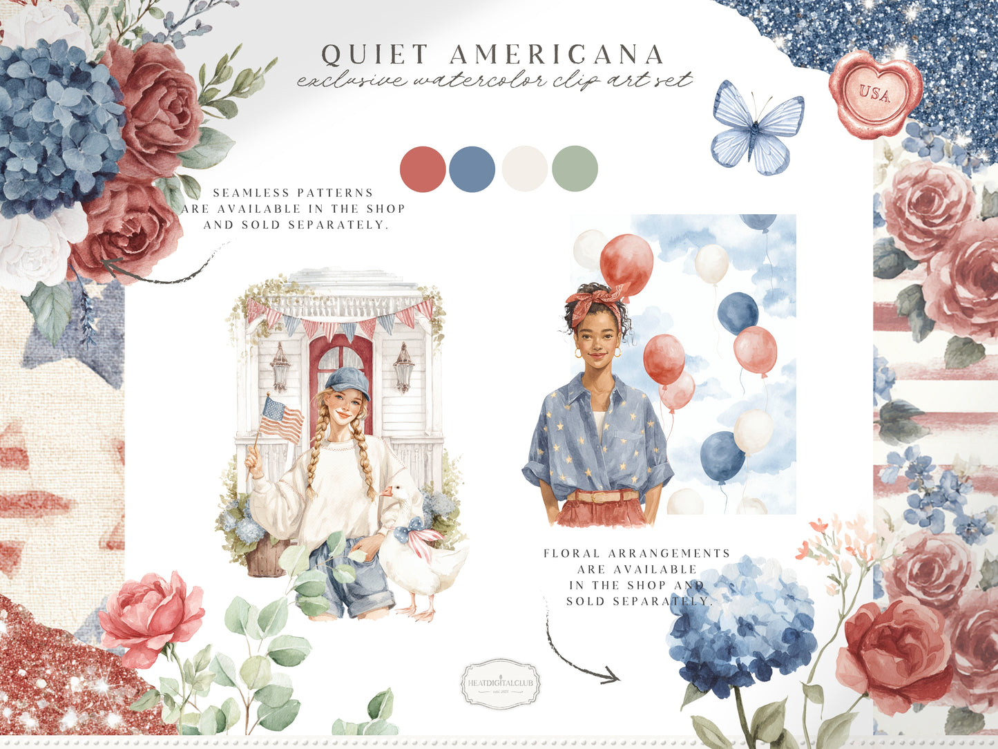 Quiet Americana - 4th of July Clipart, Vintage Summer, Independence Day, Patriotic | 61 PNG