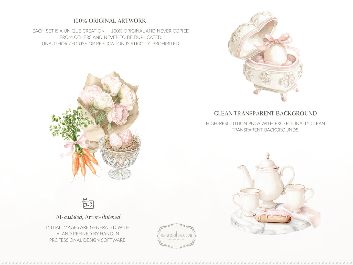 Easter Blush - Clipart, Elegant Easter, Pastel Pink Spring, Cottagecore, Bunny | 60 PNG