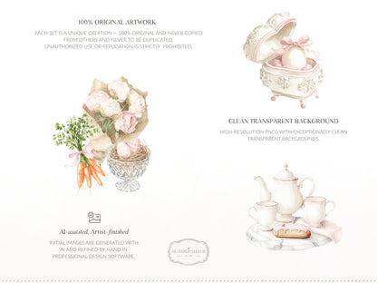 Easter Blush - Clipart, Elegant Easter, Pastel Pink Spring, Cottagecore, Bunny | 60 PNG