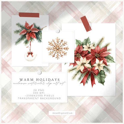 Warm Holidays - Floral Arrangements, Winter Clipart, Christmas, Poinsettia | 20 PNG