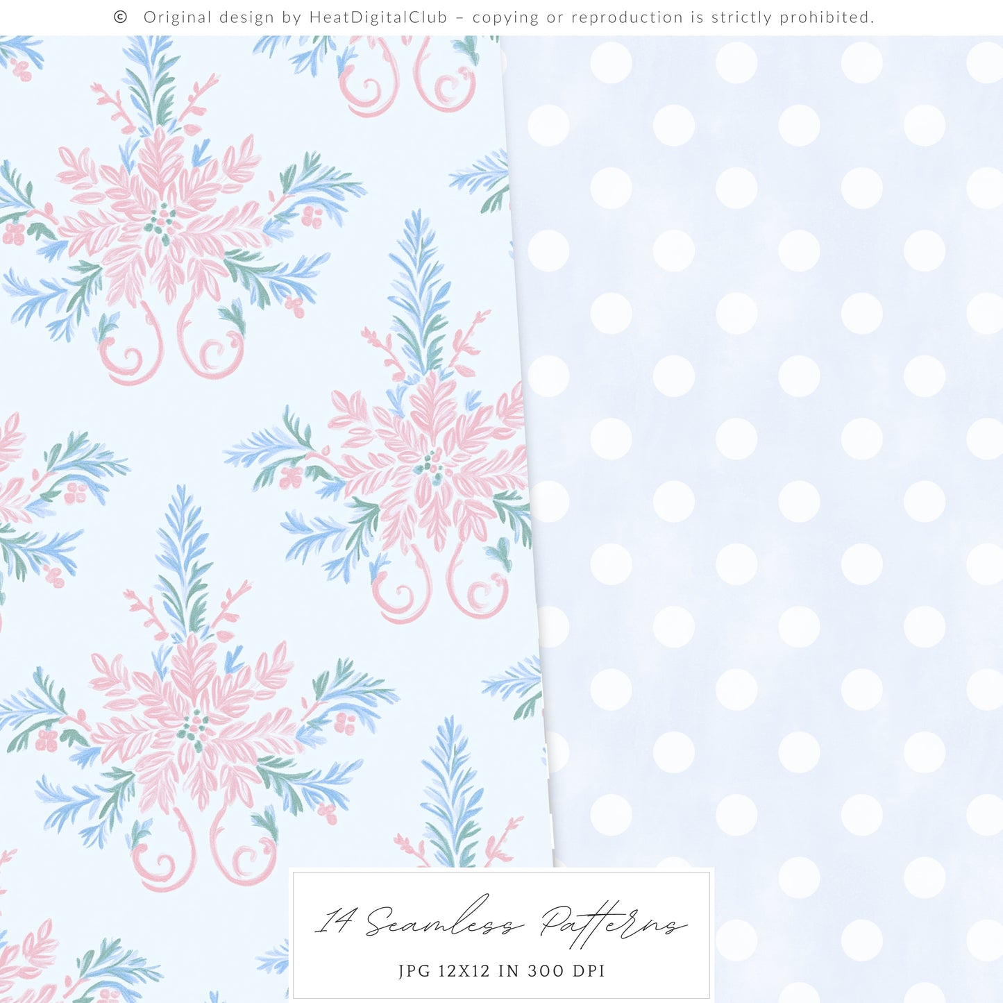 Merry Christmas - Seamless Patterns Set 3, Grandmillennial Holiday, Stripes, Plaid | 14 JPEG