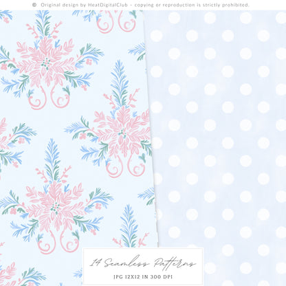 Merry Christmas - Seamless Patterns Set 3, Grandmillennial Holiday, Stripes, Plaid | 14 JPEG