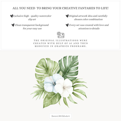 Birthday Tropics - Floral Arrangements Clipart, Jungle, Safari | 23 PNG