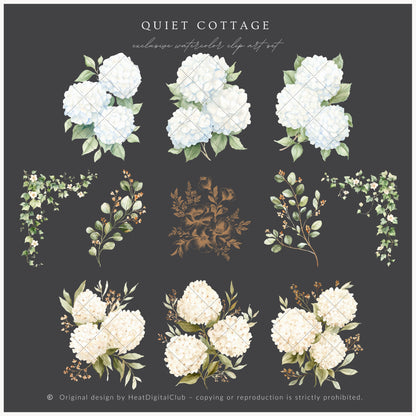 Quiet Cottage - Floral Arrangements Clipart, Hydrangea, French Garden Bouquet, Cottagecore | 22 PNG