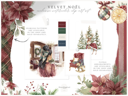Velvet Noël - Clipart, Cozy Winter Holiday, Christmas, Grandmillennial Cottagecore | 65 PNG